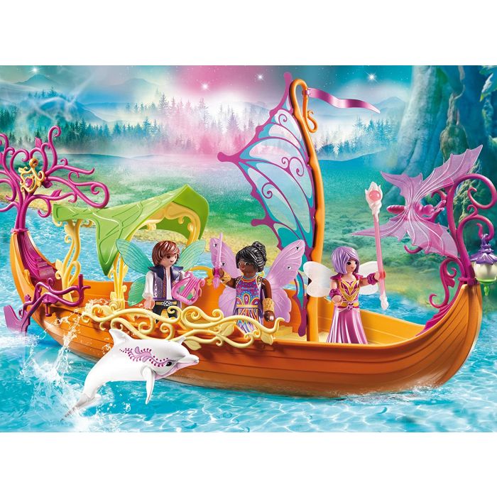 Enchanted Fairy Ship Toy Set - Floating Boat With Fairies, Dolphin & Glowing Lanterns
