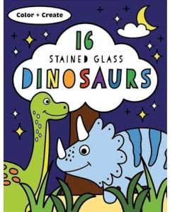 color and create 16 stained glass dinosaurs