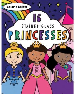 color and create 16 stained glass princesses