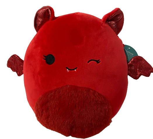 Squishmallow 8 Inch Winking Red Bat with Glitter Ears and Wings and Furry Belly